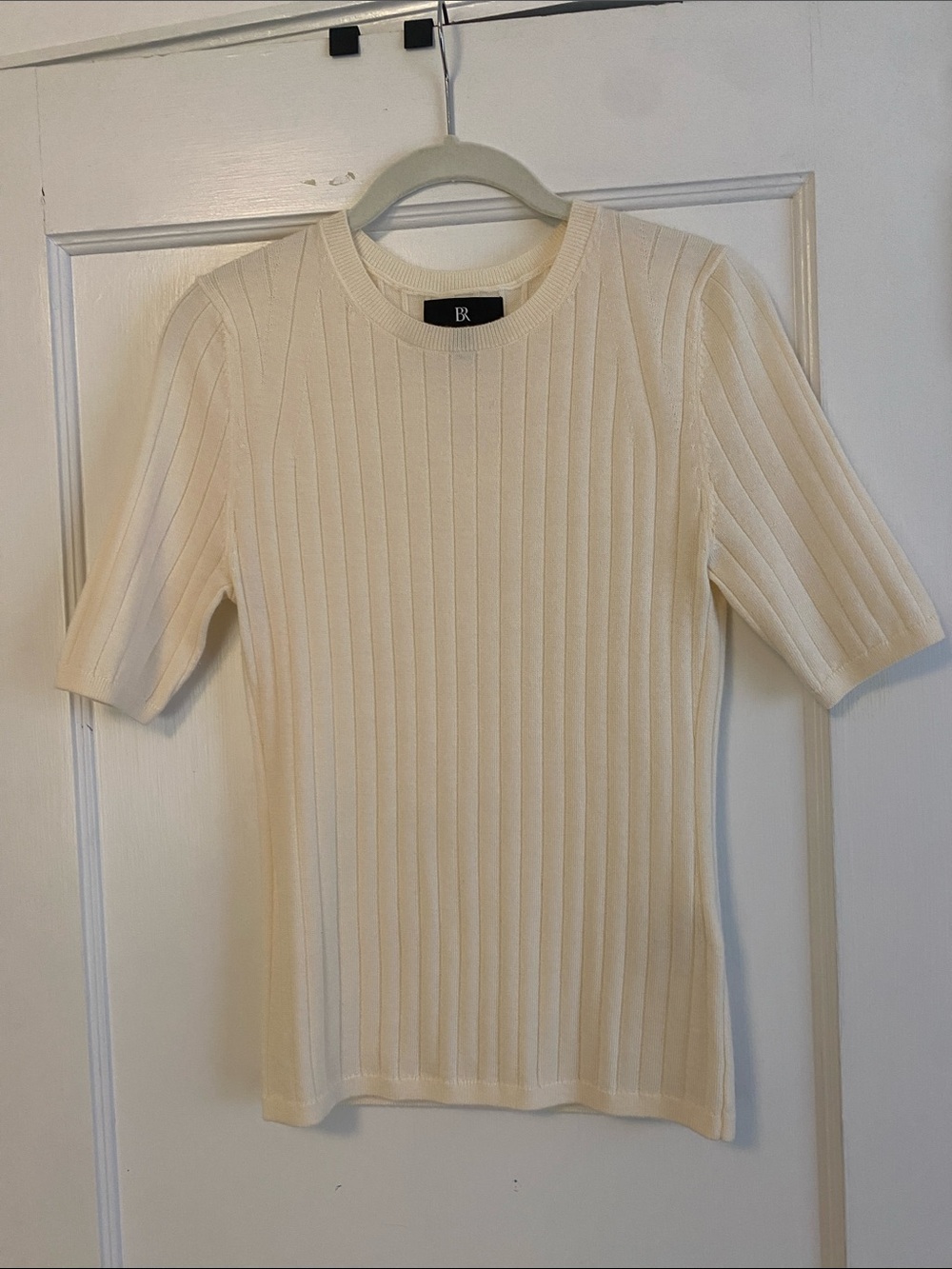 Banana Republic Cream Ribbed Short-Sleeve Knit Top sz S